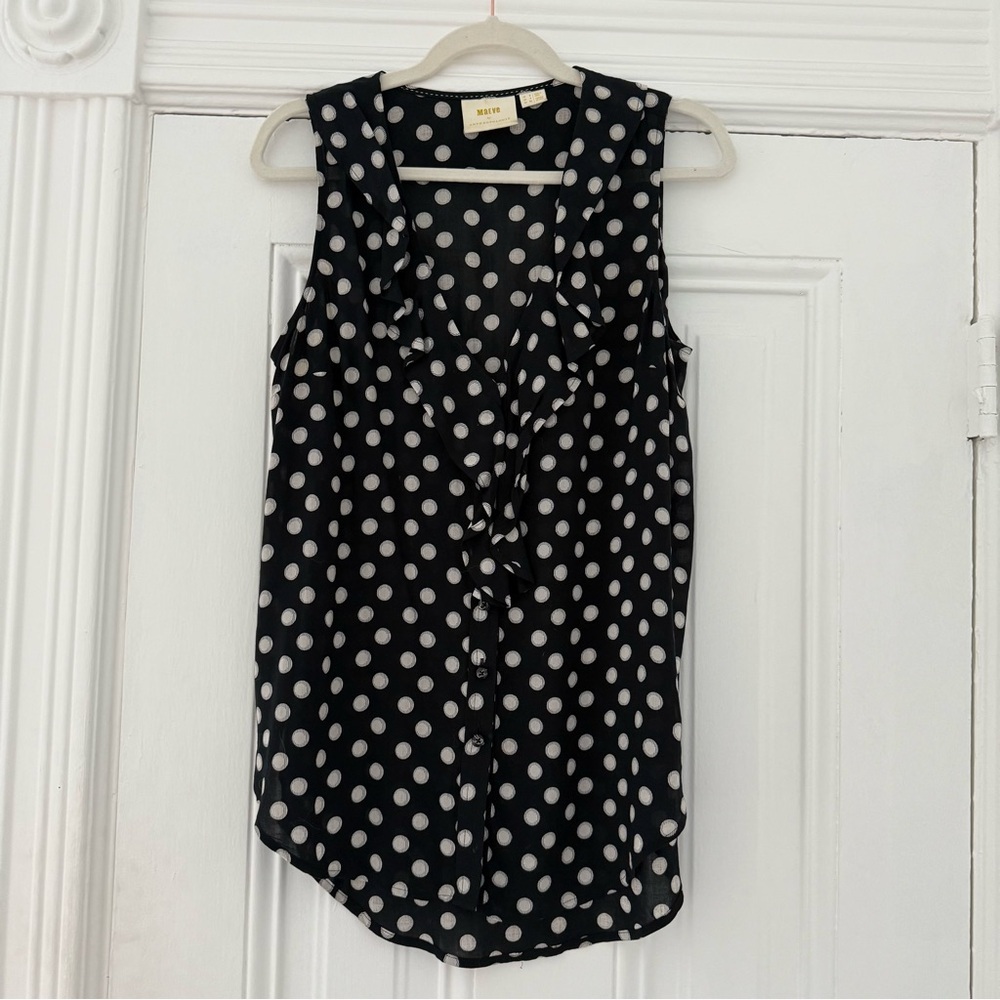 🦊 Anthropologie Black polka dot Ruffled Blouse